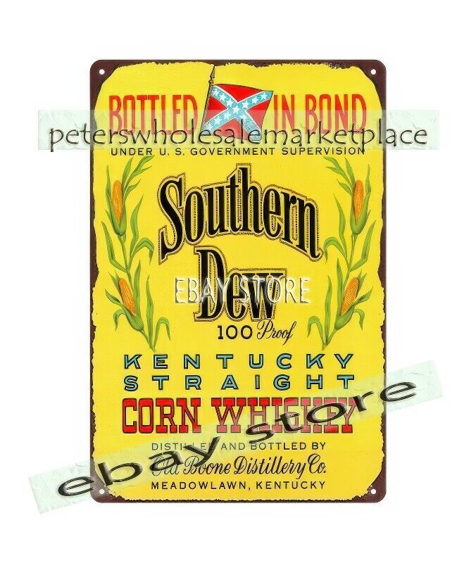 1950s Southern Dew Corn Whiskey Old Boone Meadowlawn Kentucky tin sign classic s