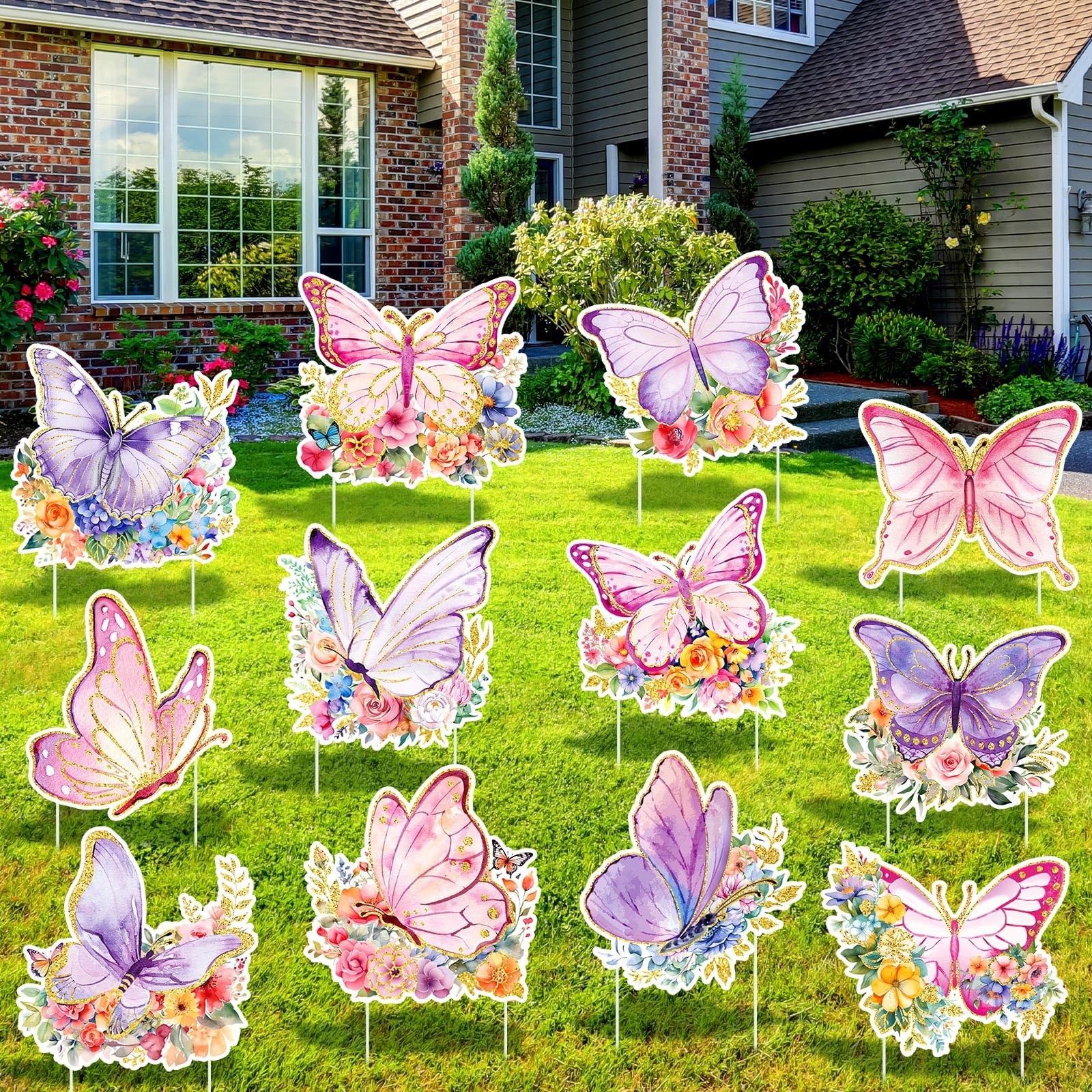 12 Pcs Butterfly Yard Signs Decorations Giant Butterfly Garden Stakes Waterpr…