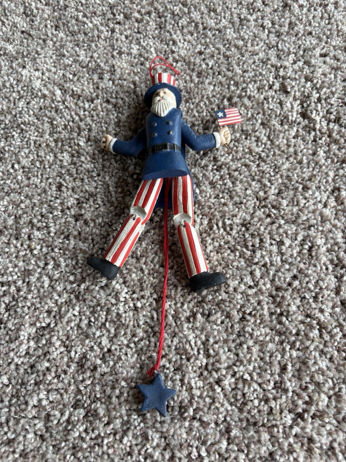 Vintage Uncle Sam Flag Stars & Stripes Door Hanger Pull String Rustic Americana