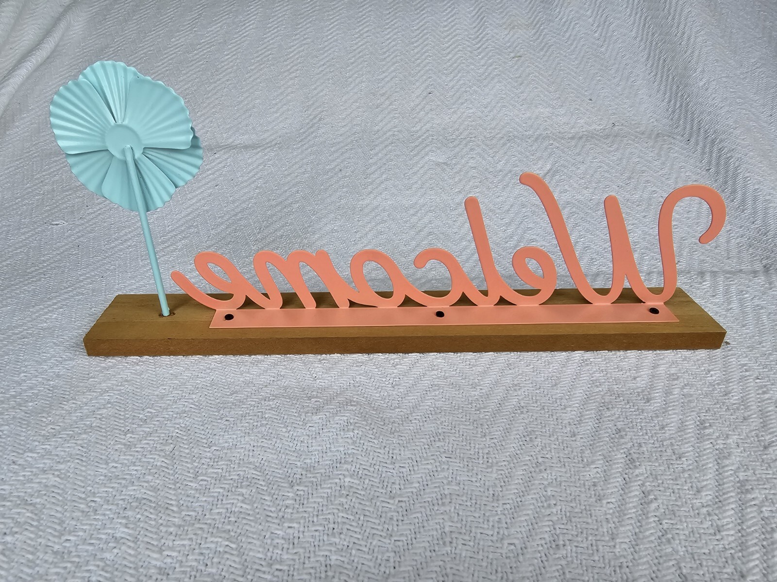Welcome Spring Metal with Wood Base Sign Decor; Table Sign for Spring Desk