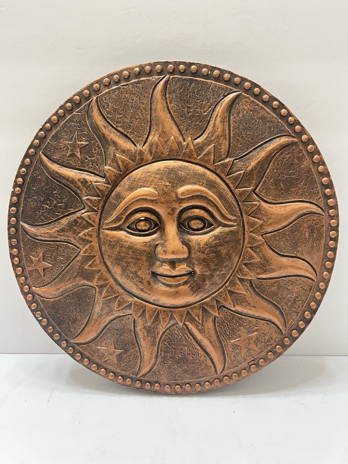 Vintage Bronze Color Sun Face Plaster Decor 10” Celestial Boho