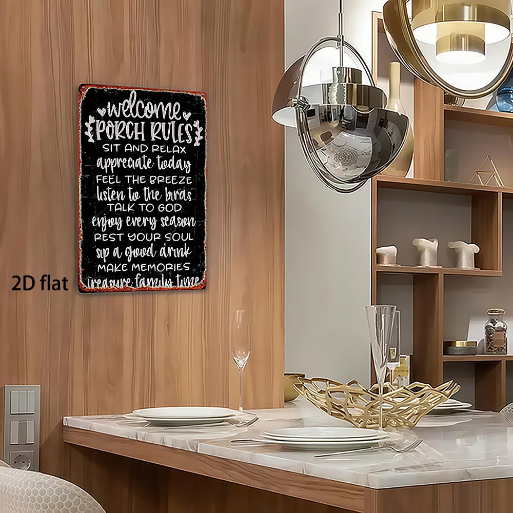 Vintage Metal Sign Porch Rules 8×12 Distressed Decor