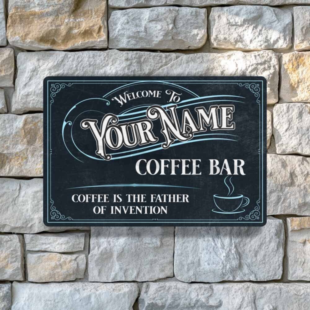 Personalized Black and Blue Coffee Bar Sign Café CUSTOM METAL SIGN or DECAL