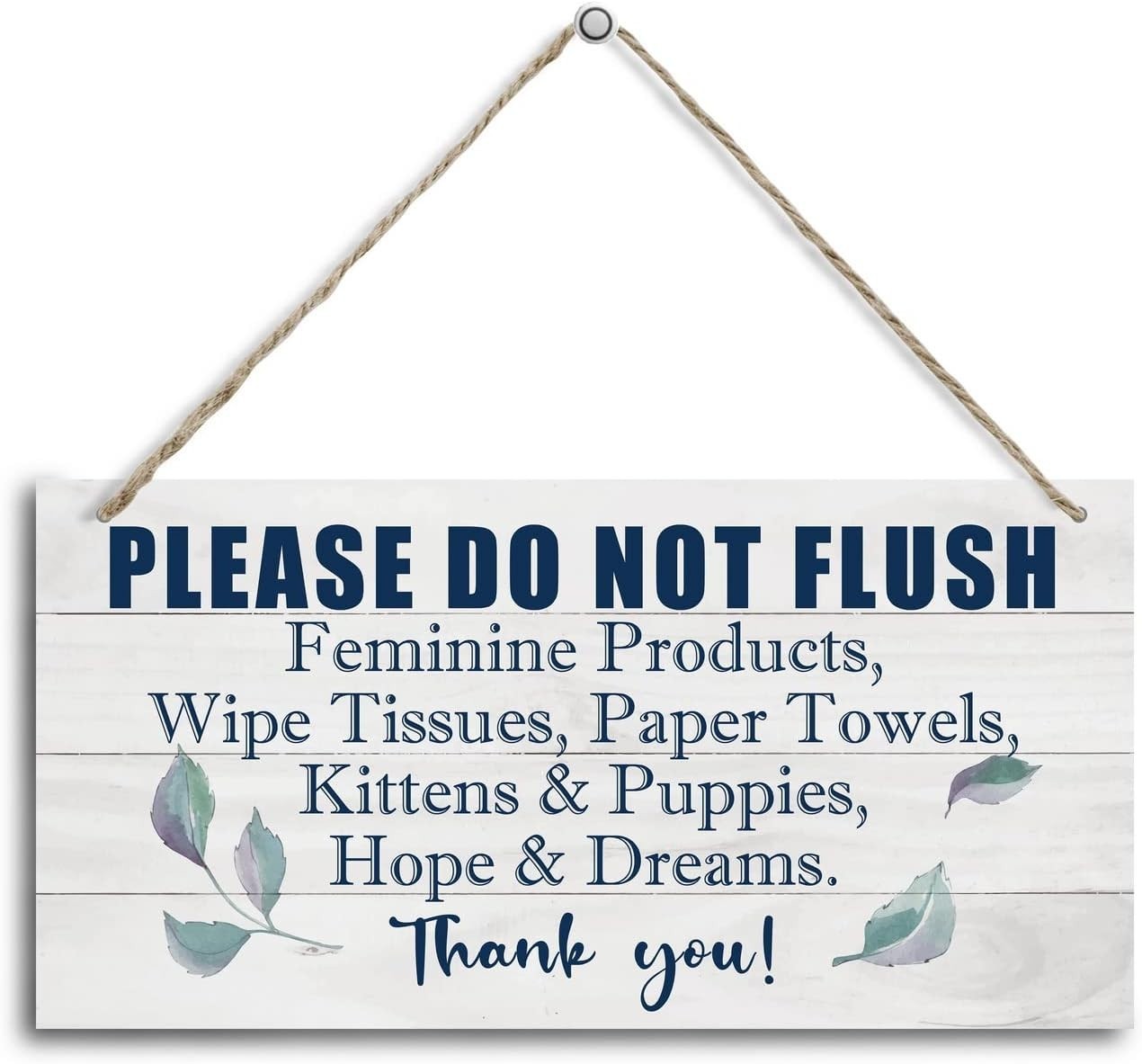Charming 12×6 Wooden Bathroom Rules Sign – Please Do Not Flush Feminine Products