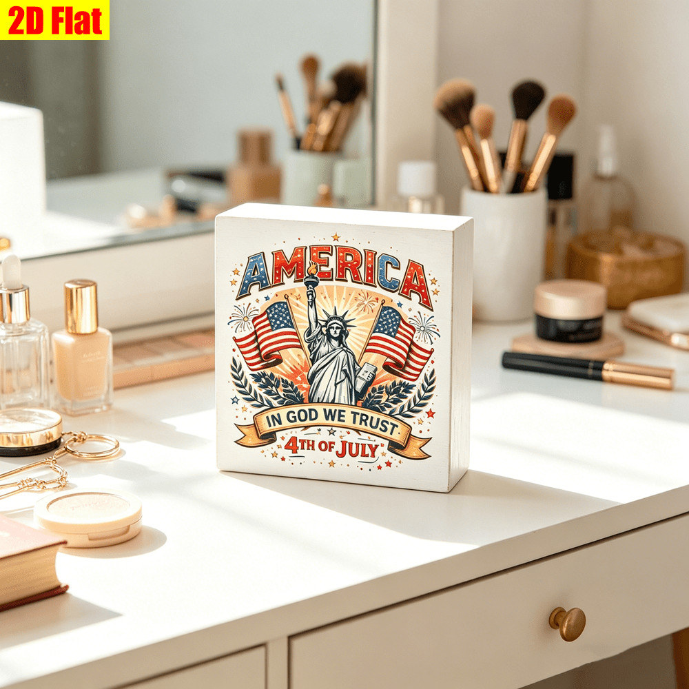 Rustic Patriotic Wooden Box Sign 4th July Liberty Holiday Tabletop Home Decor