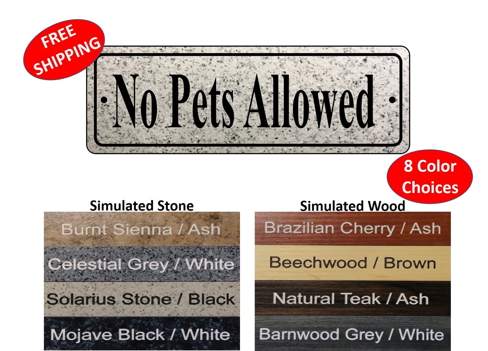 “No Pets Allowed” sign, fence sign, gate sign, 2″ x 6″ – FREE SHIPPING