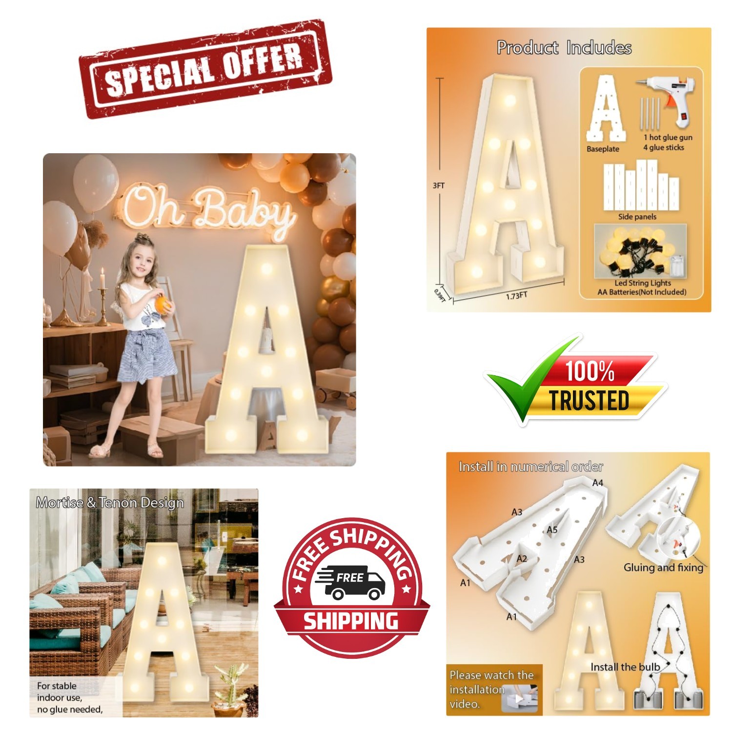 Customizable 3FT Marquee Letters with Warm White Lights – Perfect for Events