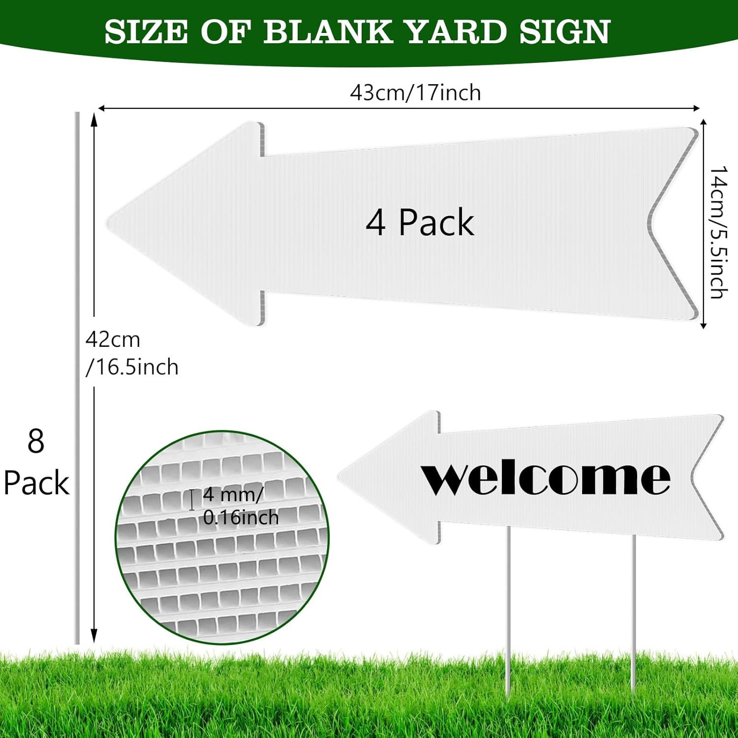 Customizable Directional Arrow Signs with Stakes – 4 Pack, 17×6 Inches
