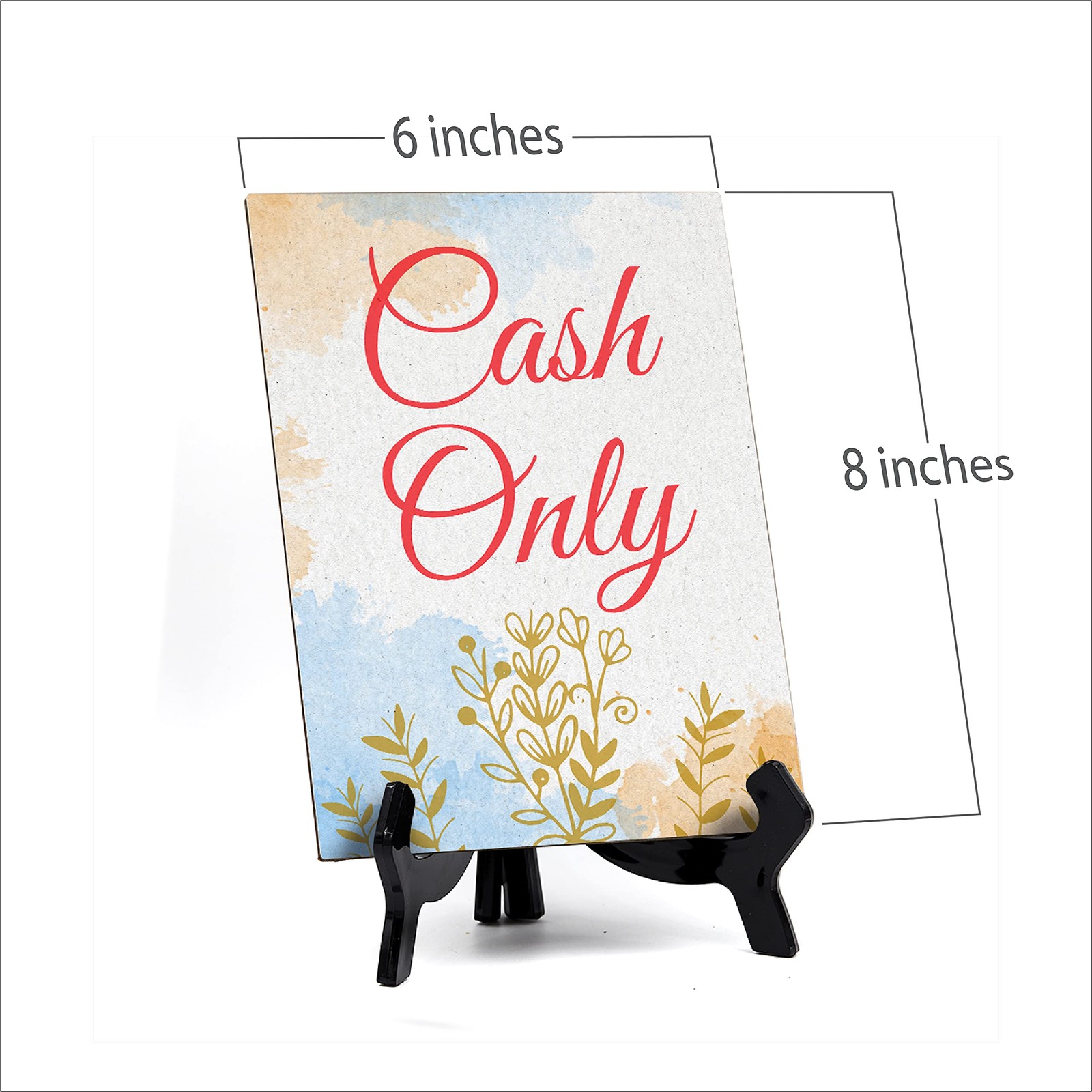 Signs ByLita Cash Only, Blue Watercolor Table Sign (6 x 8″)