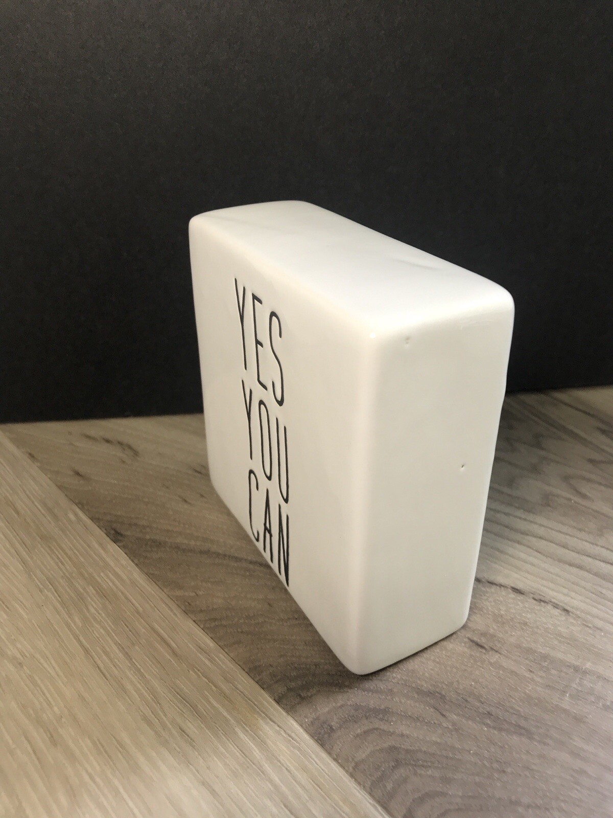 YES YOU CAN Ceramic Block Sign Paperweight Inspirational Cream & Black 4”X4” NWT
