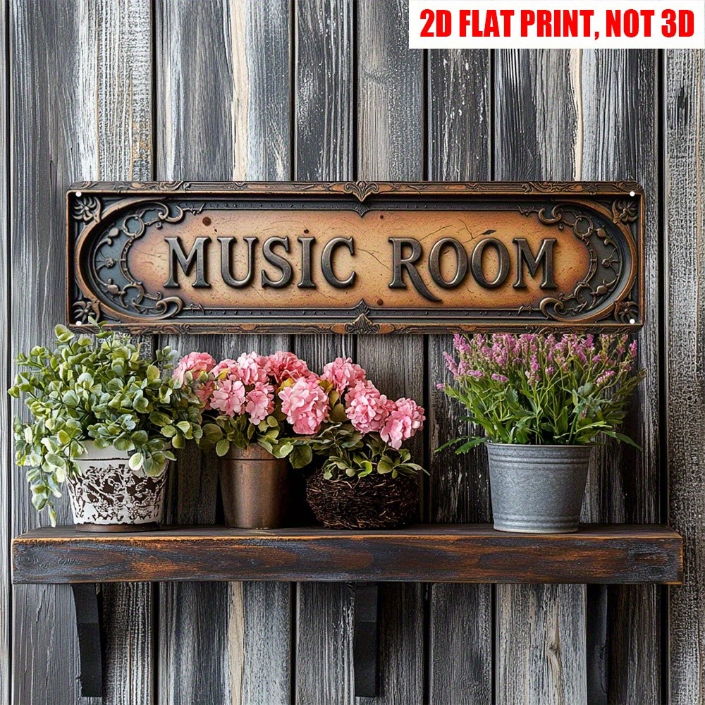 Vintage Baroque Trim Music Room Rectangular Metal Instrument Lounge Wall Sign