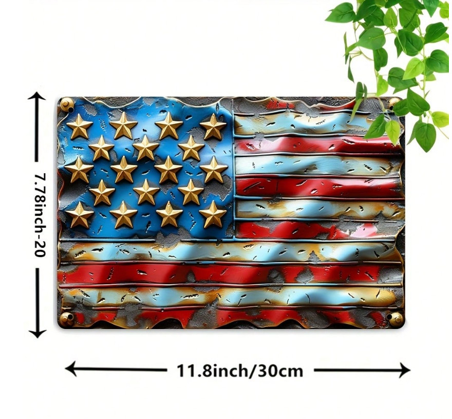 American Flag Metal Sign Patriotic Stars Stripes Wall Decor Rustic 8×12