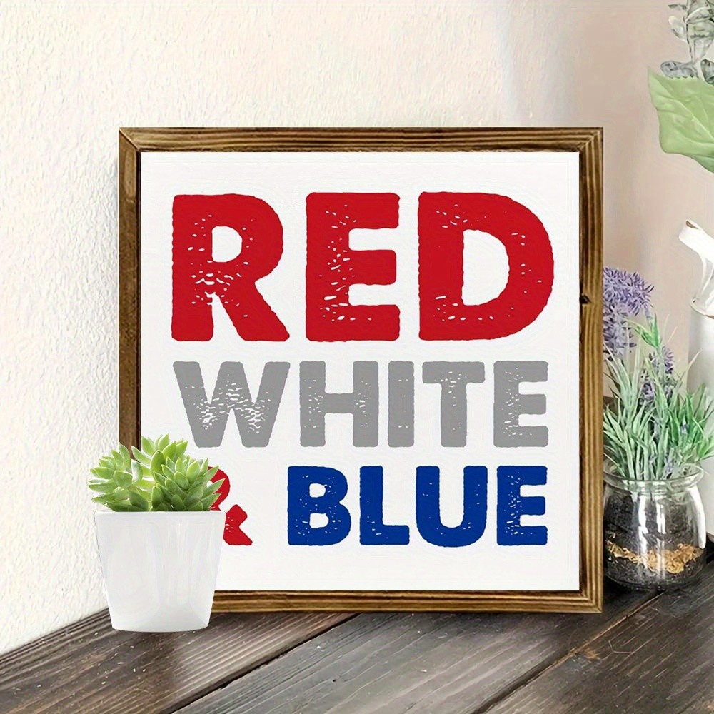 Red White & Blue Patriotic Typography Wall Art, Holiday Home Decor