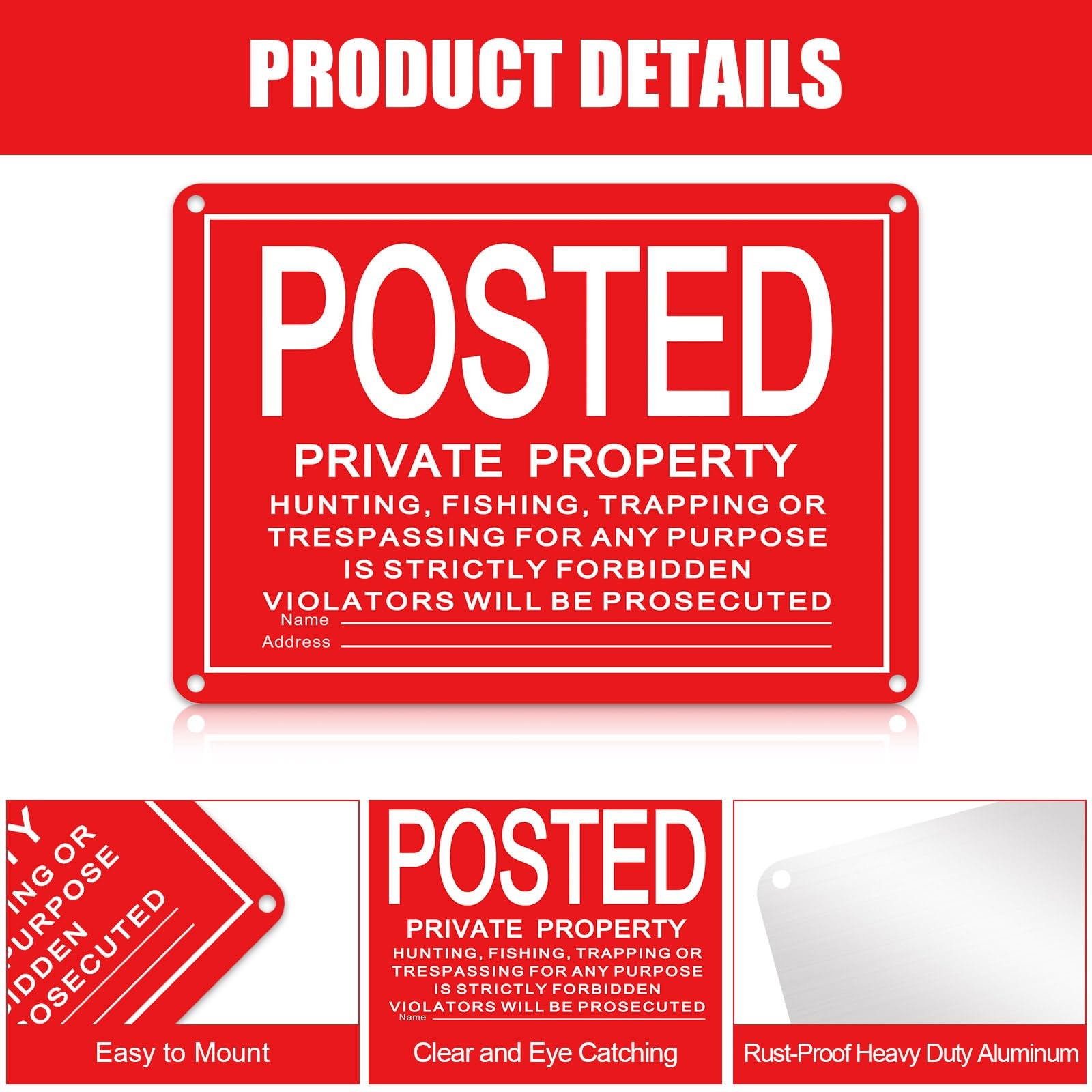 8PCS No Trespassing Private Property Signs 10×7 Metal Aluminum Outdoor Red