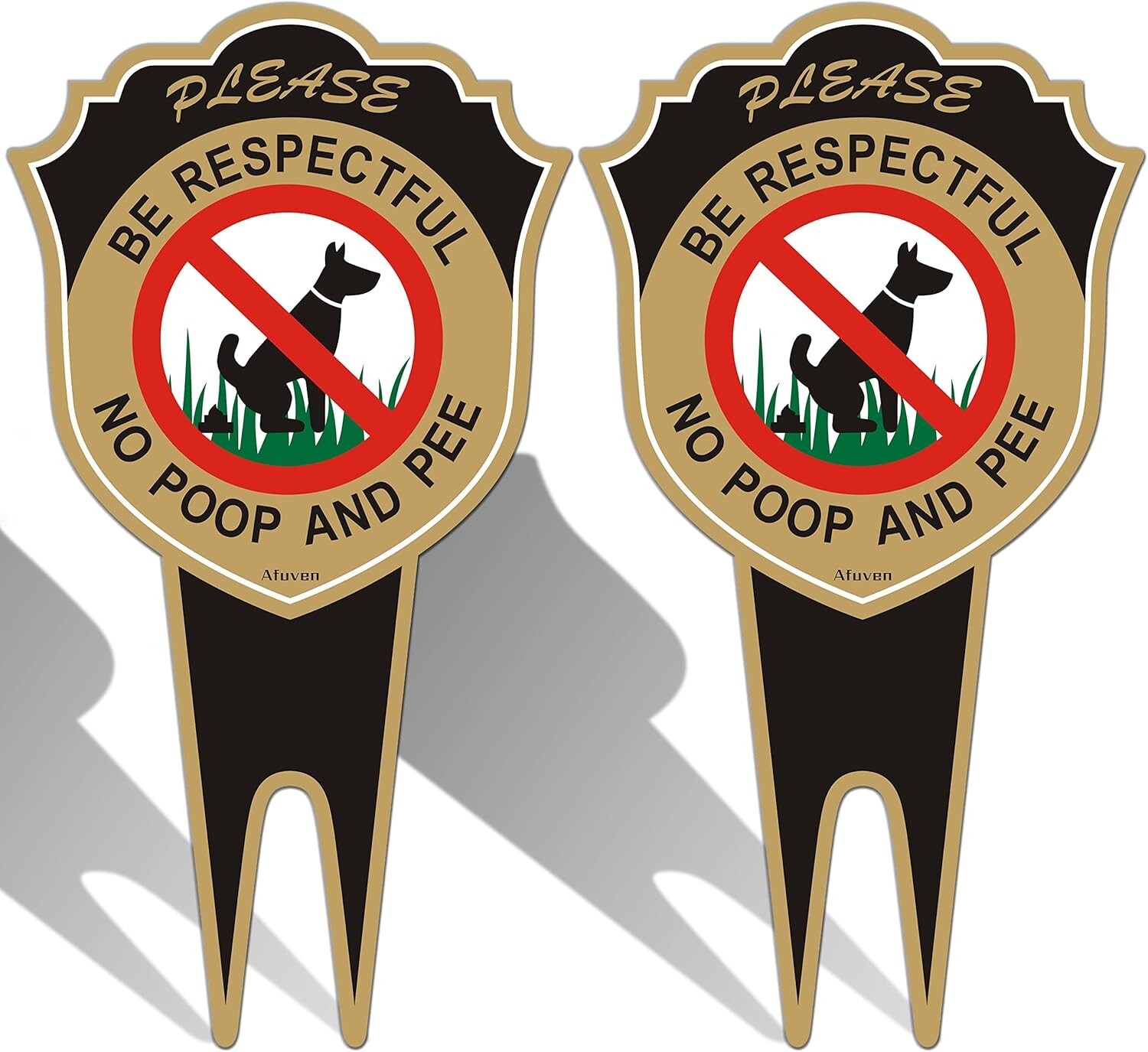 No Dog Pooping Peeing Yard Sign 12″x6″ w/ Stake | Double Sided Metal | 2 Pack