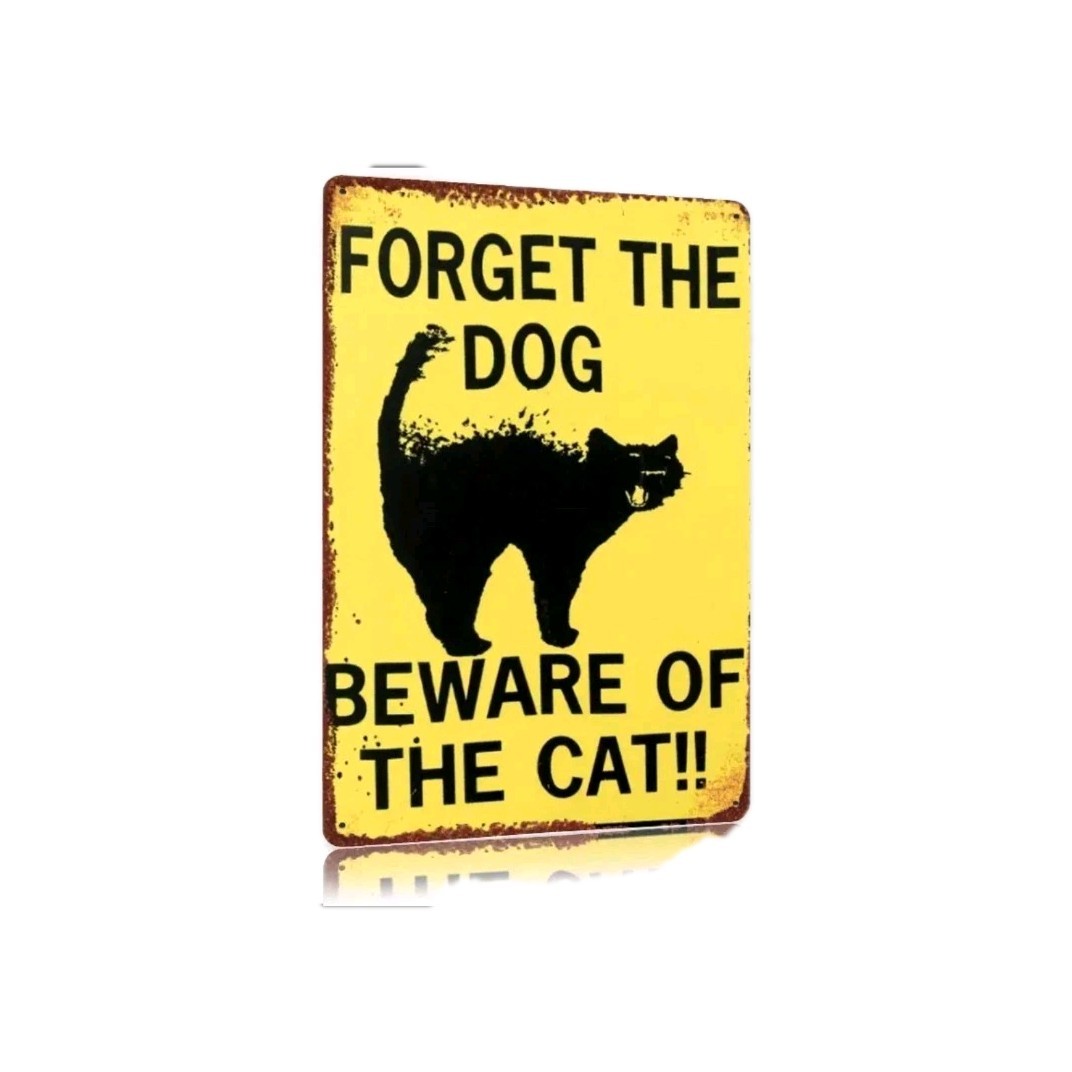 Vintage Metal Beware Cat Sign Black Cat Silhouette Wall Decor Pet Gift Halloween