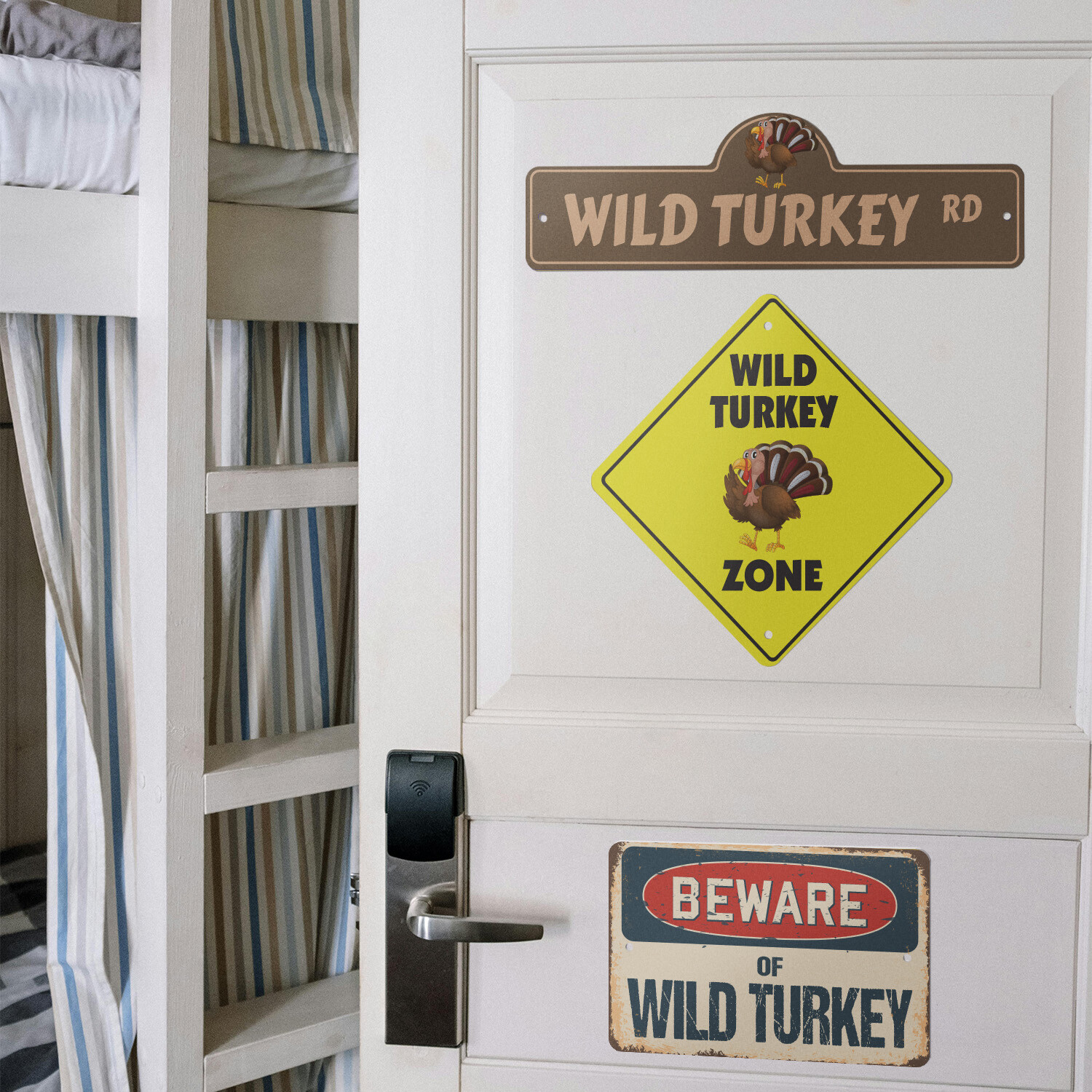 Wild Turkey (3 Pack) Plastic Street Sign Crossing Warning Vintage Rustic Beware