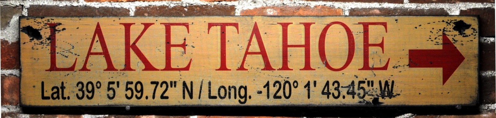 Personalized Lake Tahoe Latitude & Longitude Sign – Rustic Hand Made Vintage Woo
