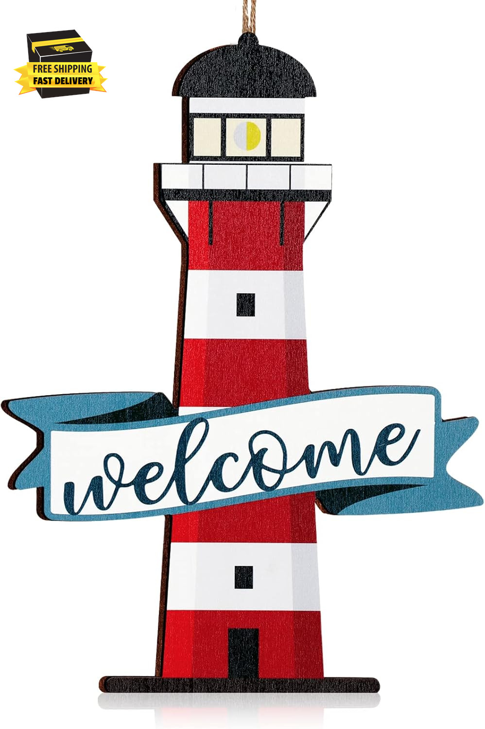 Welcome Sign Wood Decor for Front Door Lighthouse Summer Decorative Plaques Trop