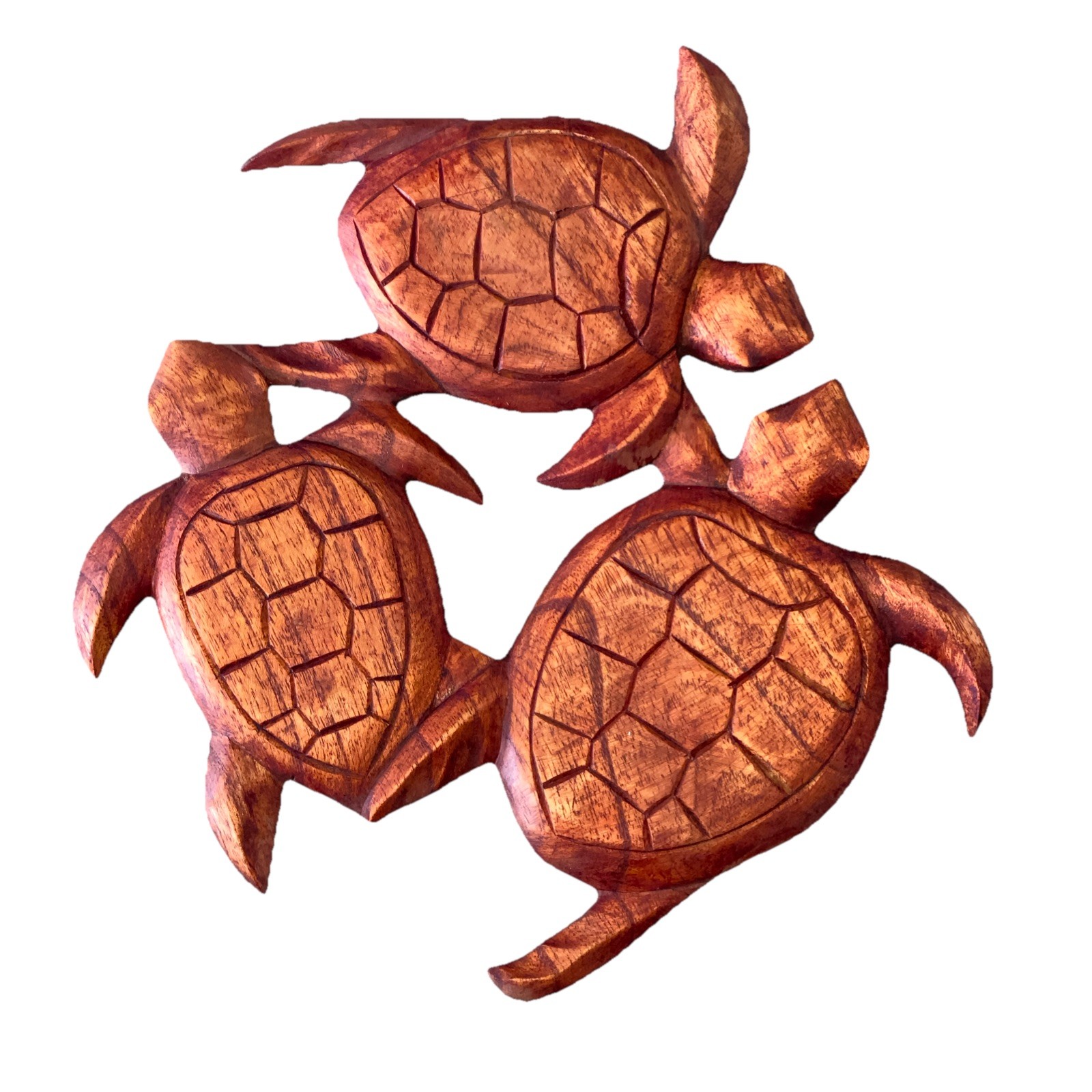 3 SEA TURTLES HAND CARVED WOOD NATURAL FINISH WALL HANGING ART HOME DECOR