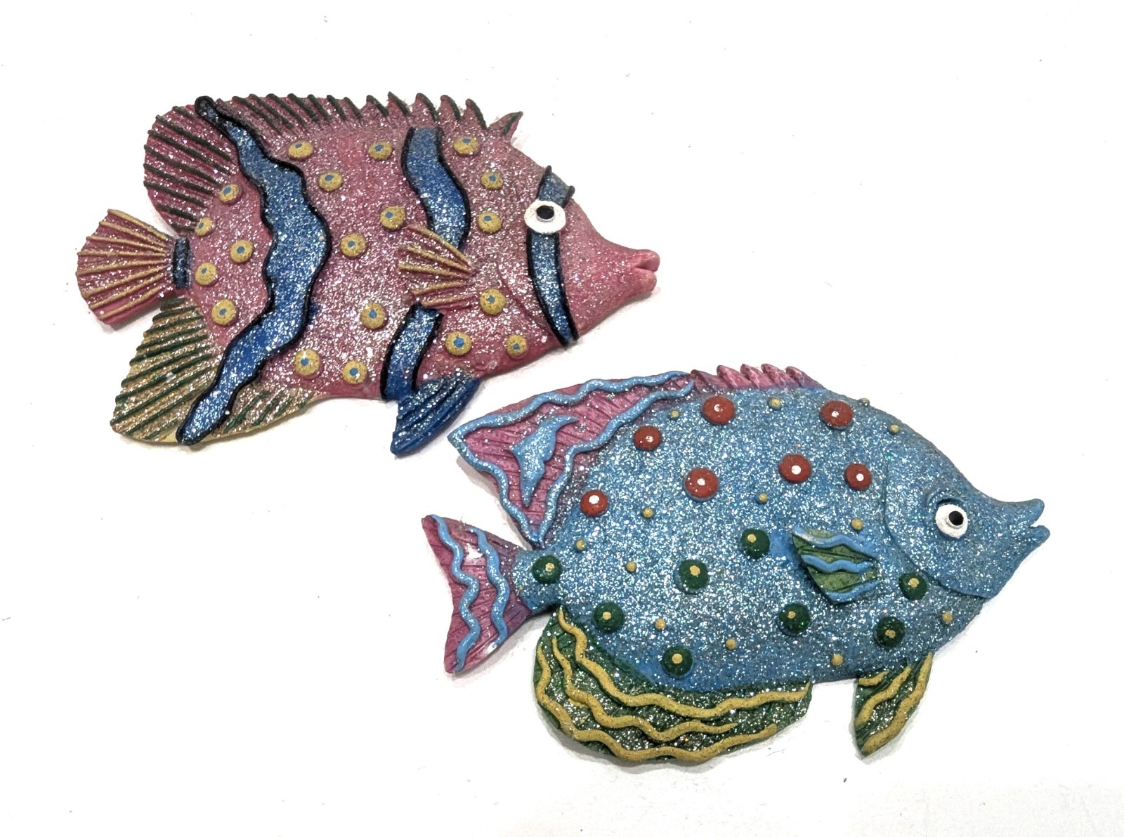 Colorful Tropical Glitter Fish Resin Wall Art Plaques Hanging Decor Set of 6