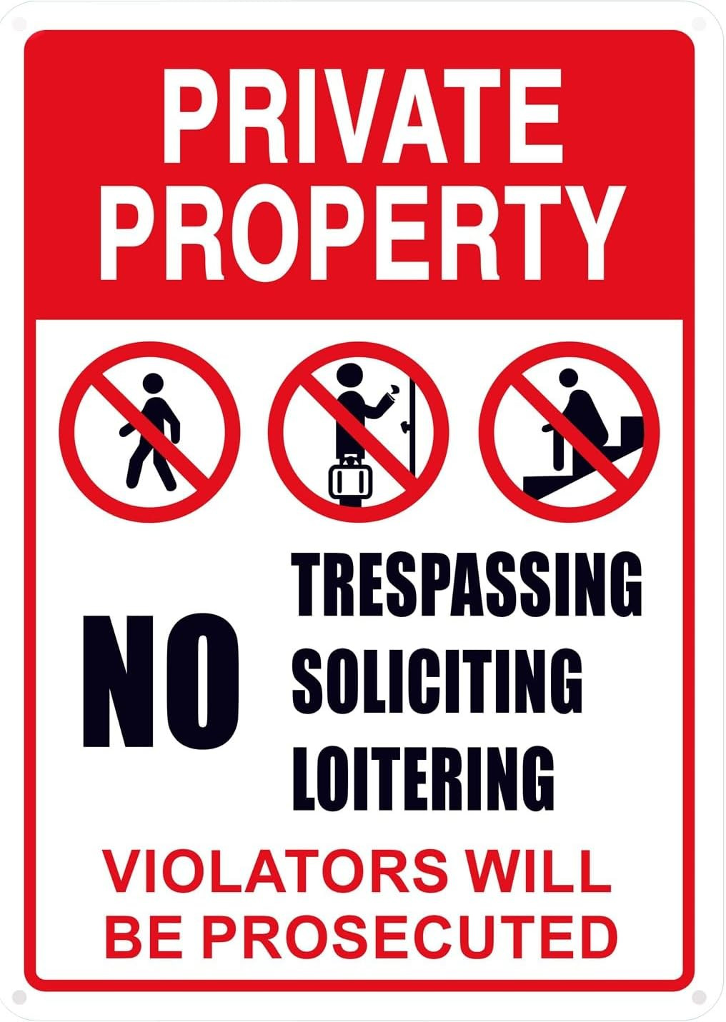 No Trespassing, No Soliciting, No Loitering Sign – 10×14 in Aluminum Warning …
