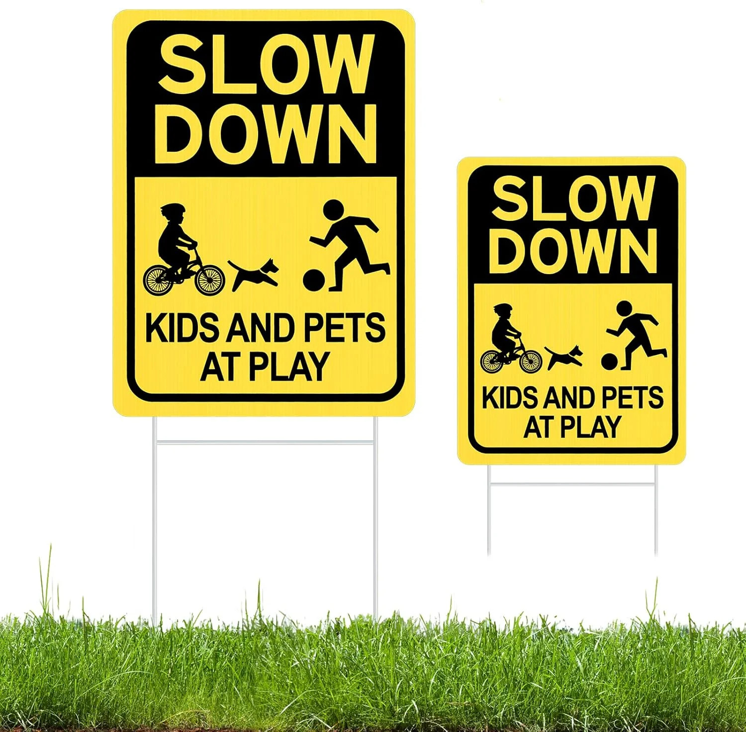 1 Pack Kids & Pets at Play Yard Signs 16×12 Metal Stakes Safety Double Sided