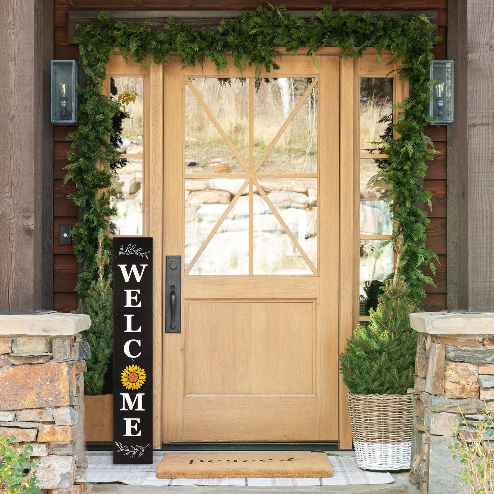 Perfnique Welcome sign for front porch standing, 47 x 7.9 Inch Black Wooden L…