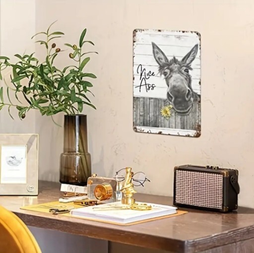 Funny Donkey & Sunflower Metal Tin Sign (8×12 Inch) – Farmhouse Bathroom Wall