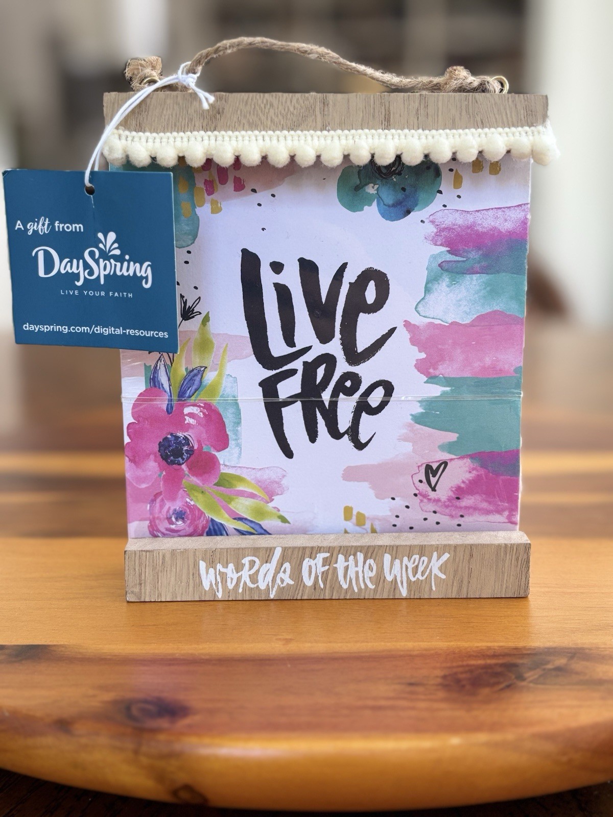 DaySpring Words of the Week Live Free Floral Wood Hanging Sign Katy Girl J2369