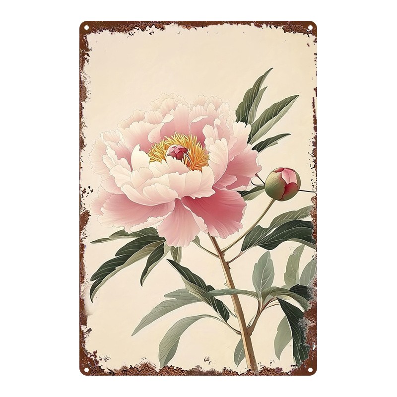Vintage Pink Peony Flower Metal Sign Rustic Floral Wall Art for Home Office Gift