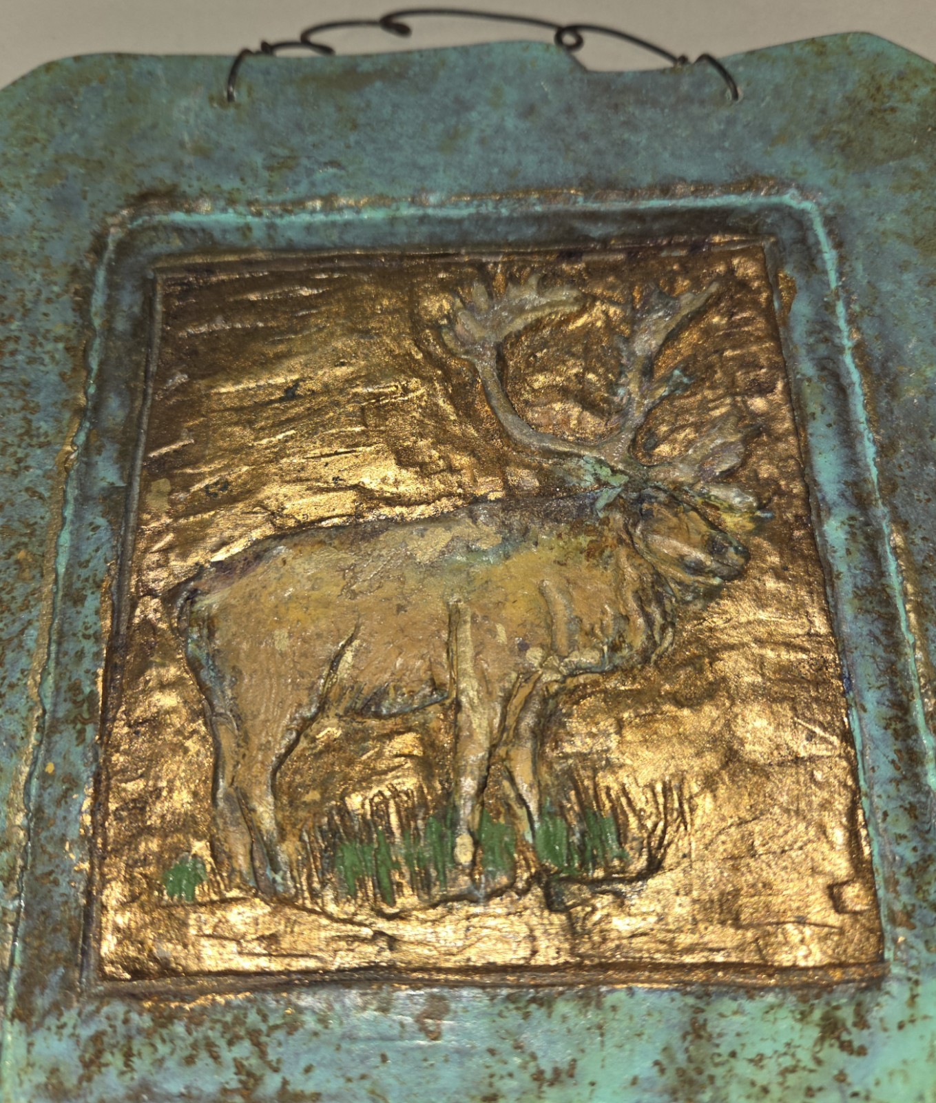 Jeanne Dana Cold Bronze Plaques Wall Art Salmon Caribou Elk Mixed Media 2 Pieces