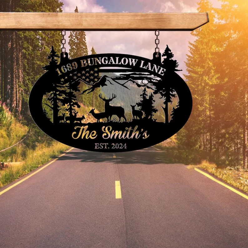Personalized Deer Metal Address Sign, Outdoor Hunting, Deer Hunter Gift