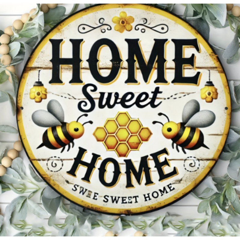 Home Sweet Home Bee Metal Sign Honeycomb Rustic Wall Hanging Decoration Gift