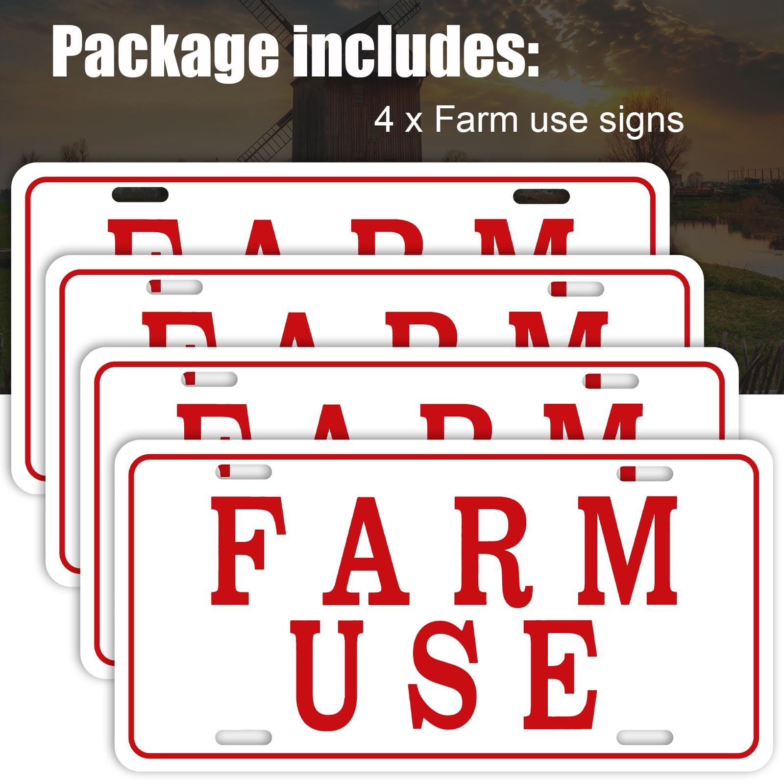 Blulu 4 Pieces Farm Use ID Tag Sign 12 x 6 Inch, 12 x 6 inches, red, white