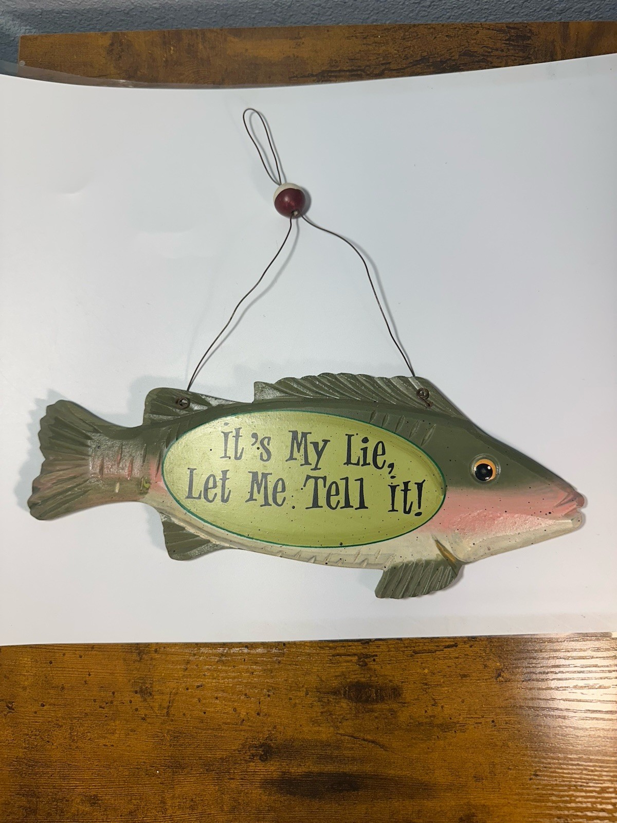 2 Wood Bass Fish Signs Fishing Hanging Rustic Cabin Decor Funny Gift Fisherman