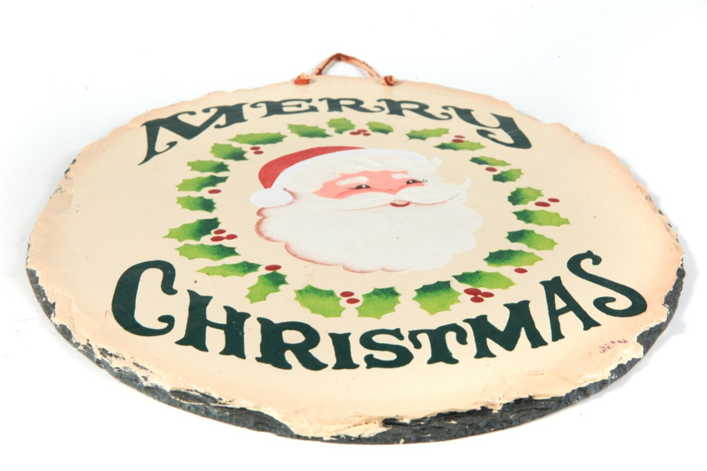 Merry Christmas Slate Plaque Signed Plain Jane Santa Claus Vintage 1992 Retro
