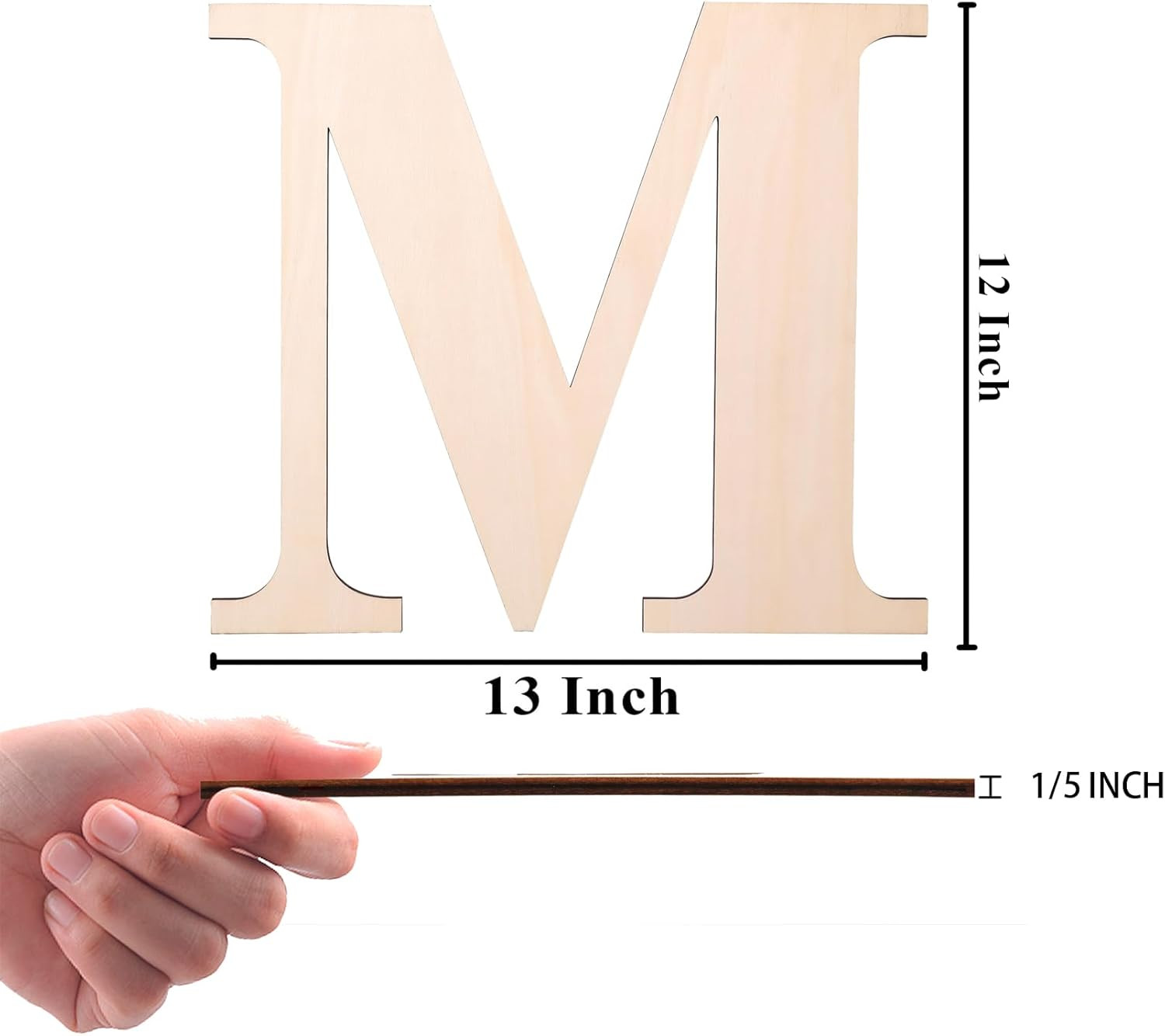 12 Inch Wooden Letter, Smooth Surface Wood Letters for Wall Decor, 1/5 INCH Blan