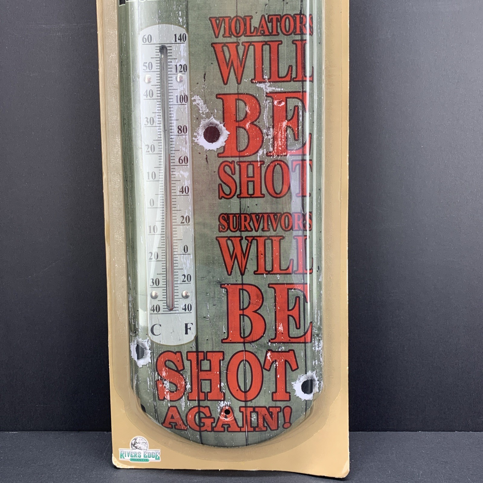 Vintage Style Metal Tin Thermometer Warning No Trespassing Outdoor Wall Sign