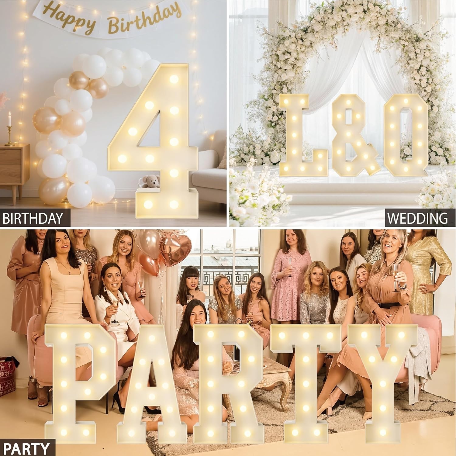 Customizable 3FT Marquee Letters with Warm White Lights – Perfect for Events