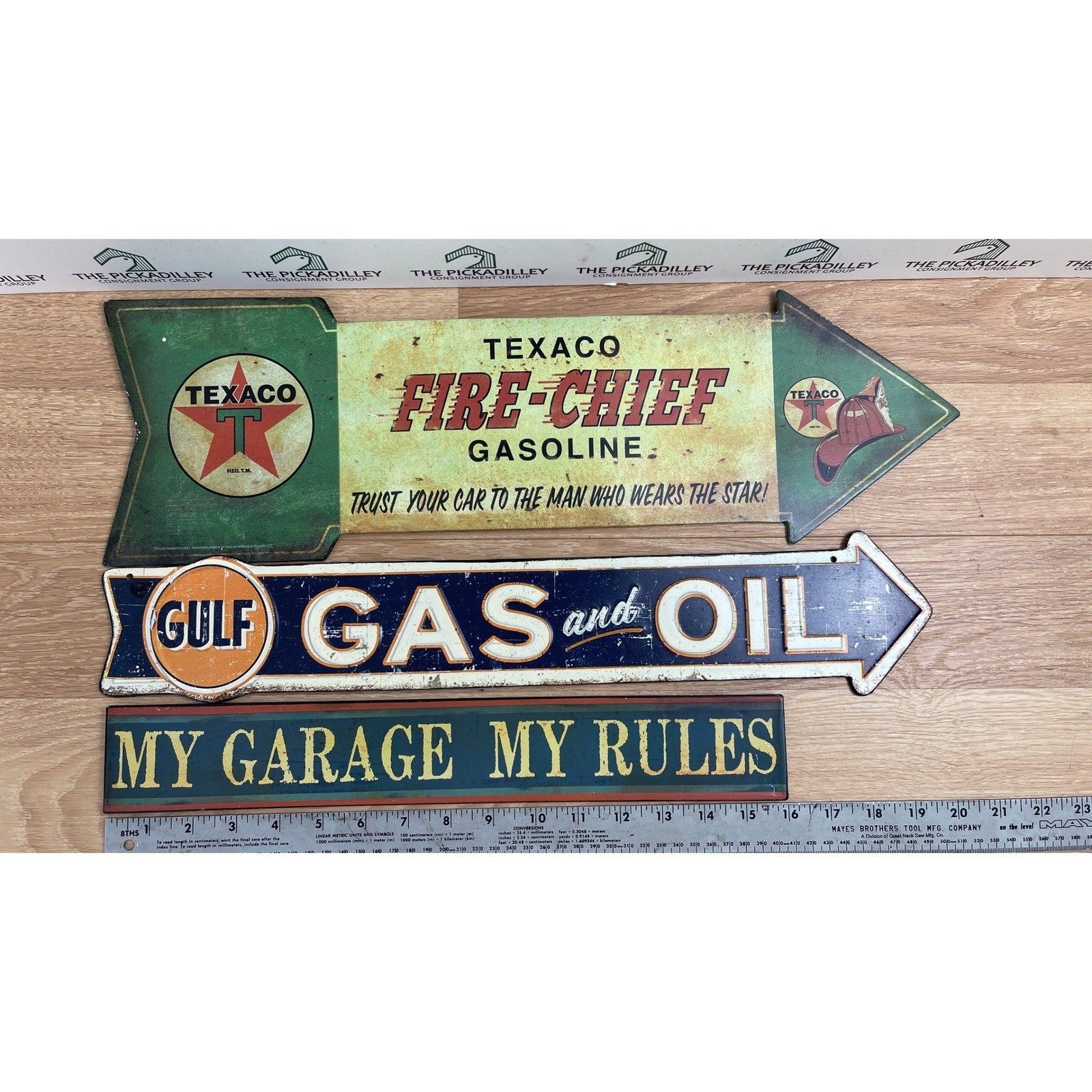 Texaco Gulf Gas Oil Metal Sign Set Garage My Rules 3pc Wall Decor