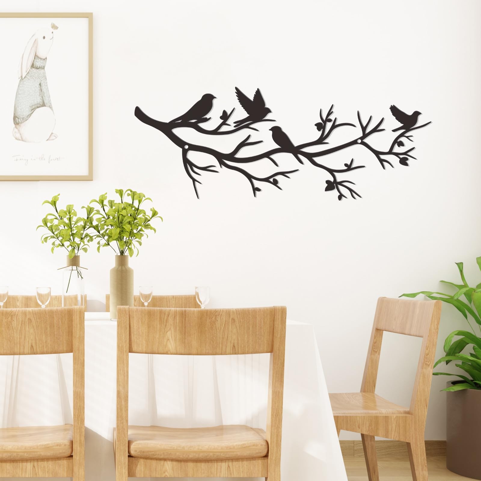 Medium Black Metal Tree With Birds On Branch Wall Art Living Room Garden Decor
