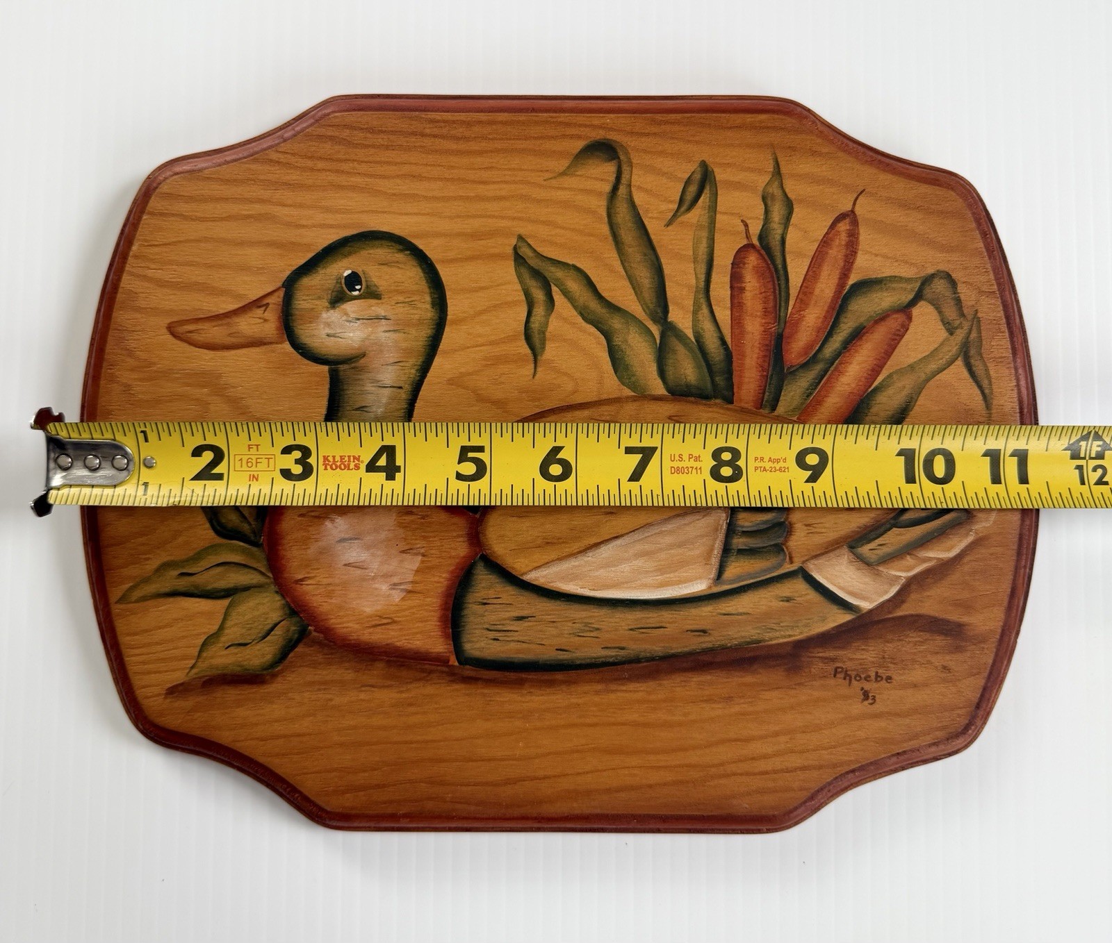 Vtg Hand Painted Wood Wall Plaque Cabin Decor Mallard Duck In Cattails 11.5×9”