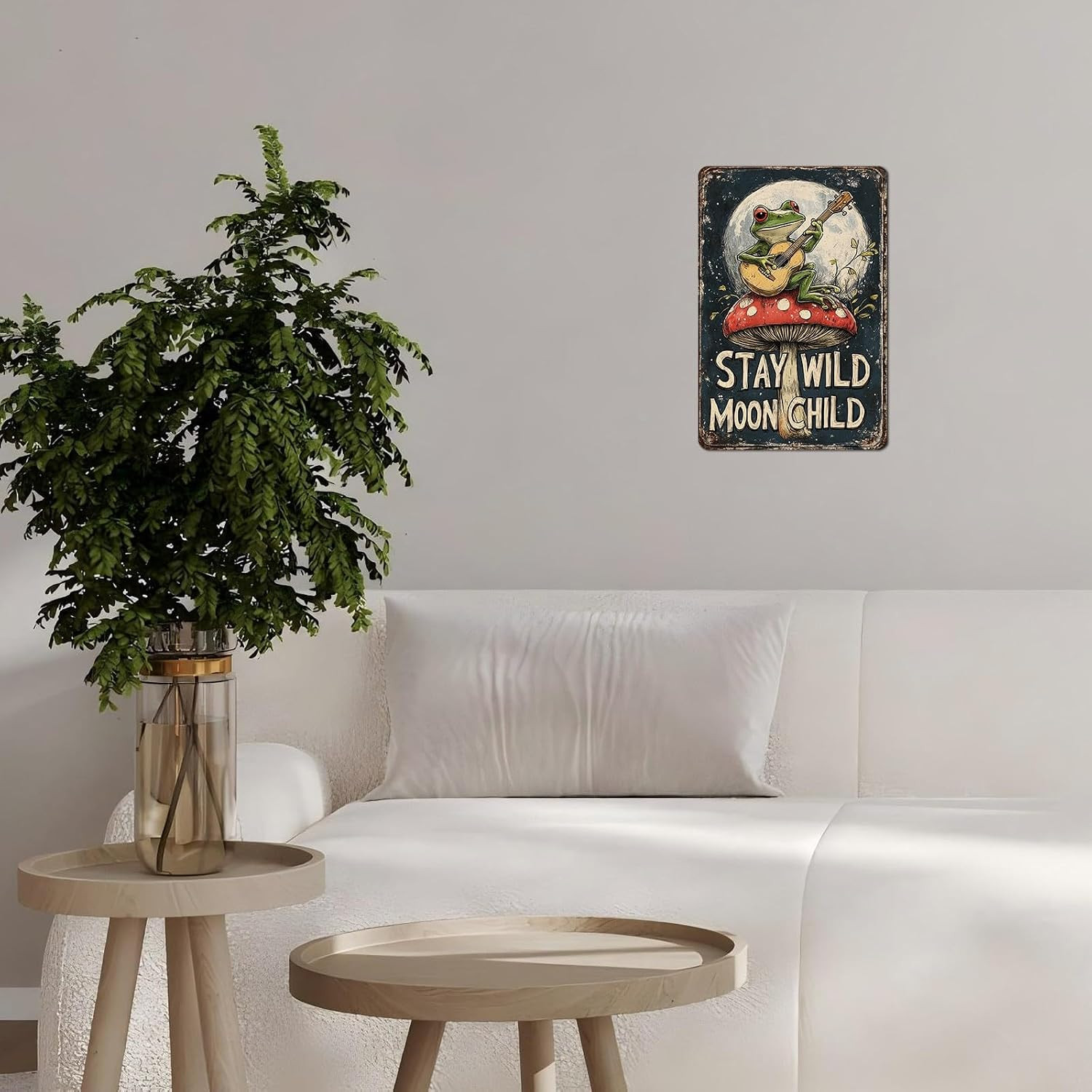 Metal Tin Sign Vintage Decor Stay Wild Moon Child Tin Sign Mushroom Frog Art Pla