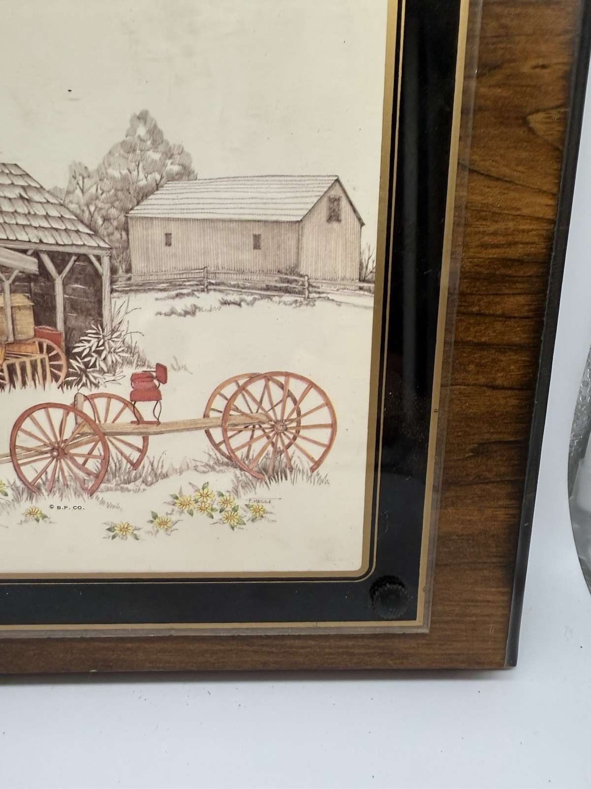 Vintage Emig Co Wood Framed Barn Scene Wall Art Plaque Rustic Farmhouse Decor