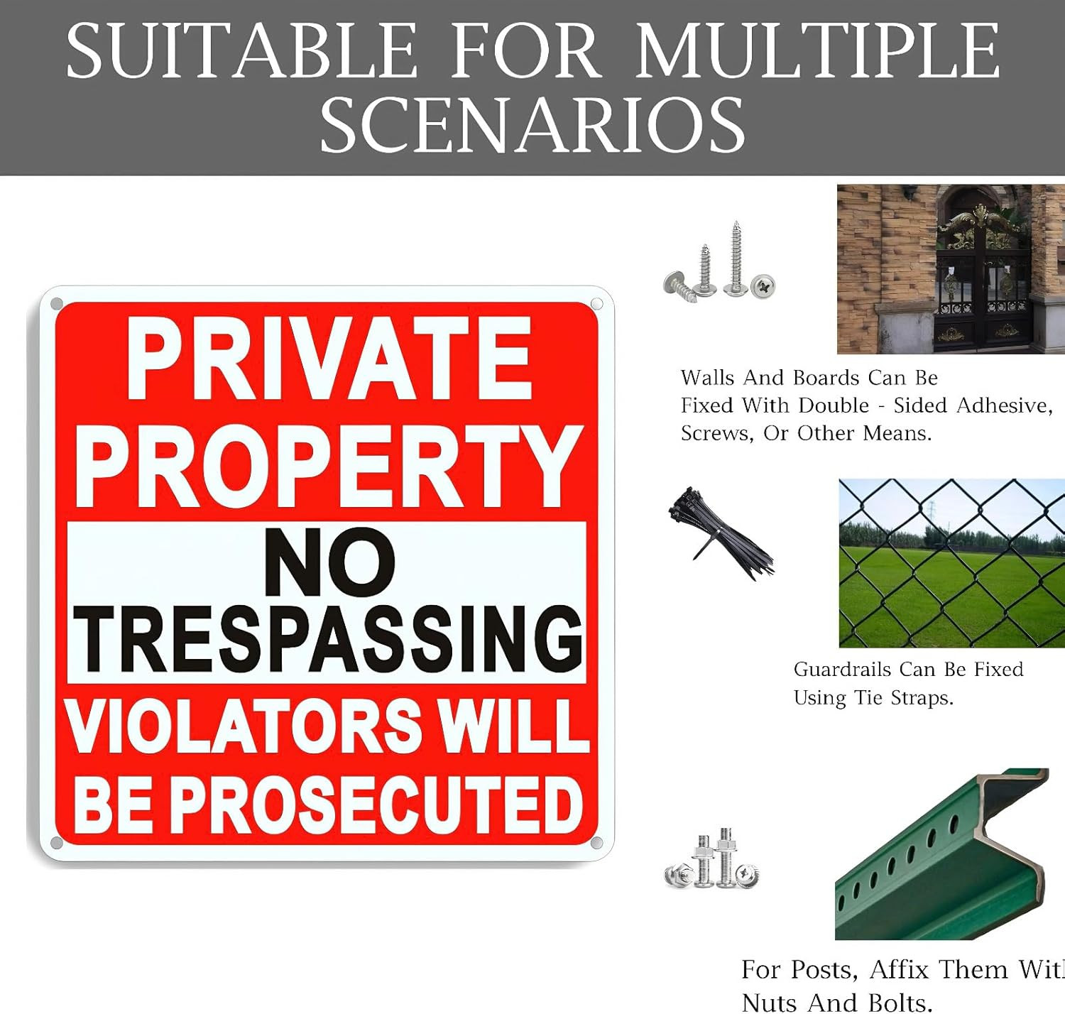 4 Pack Large No Trespassing Signs Private Property, 9.5 Inch x 9.5 Inch Private