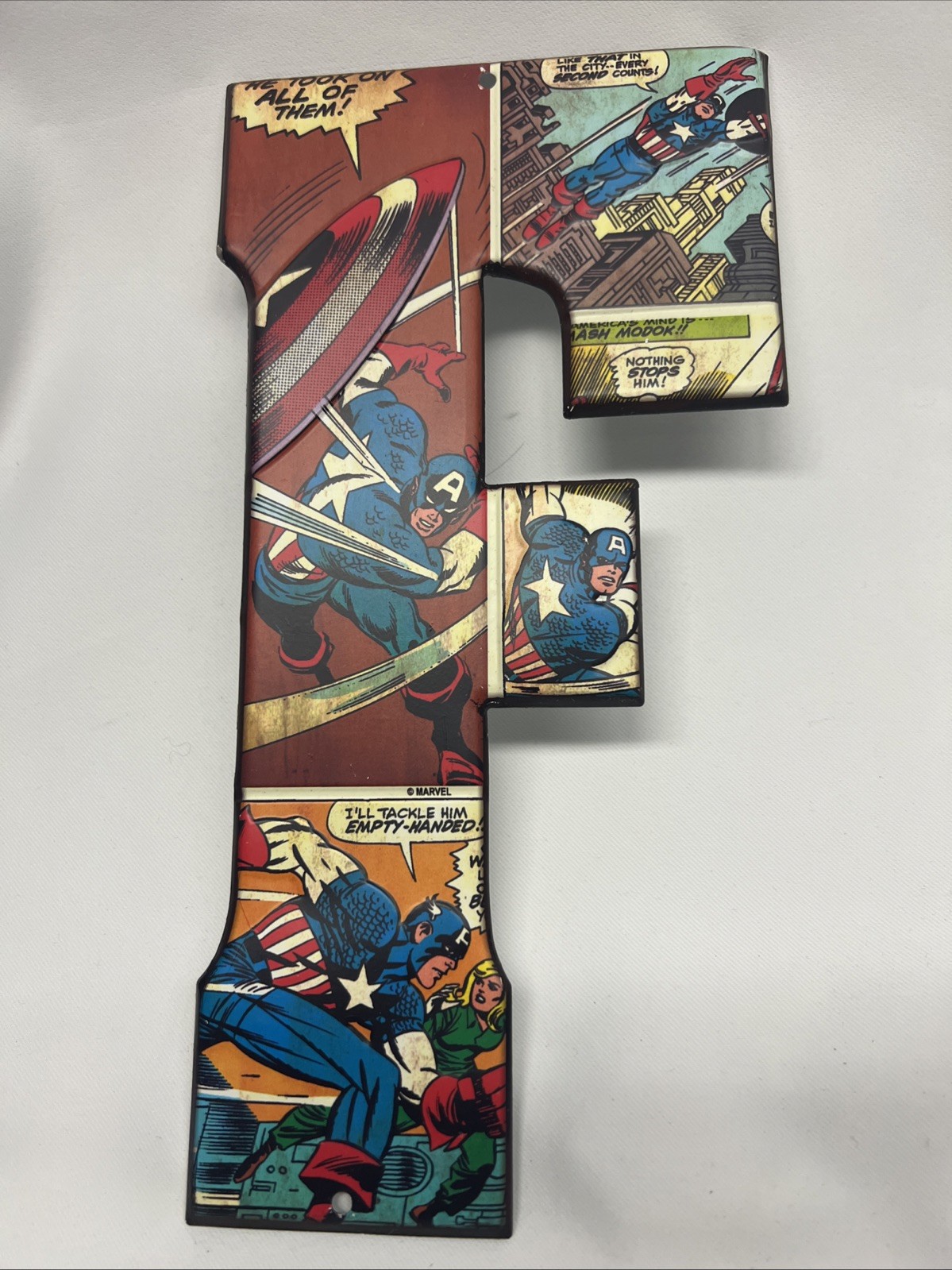 Genuine Marvel Wall Decor 10 Inch Sign Letter F Metal Tin Superhero