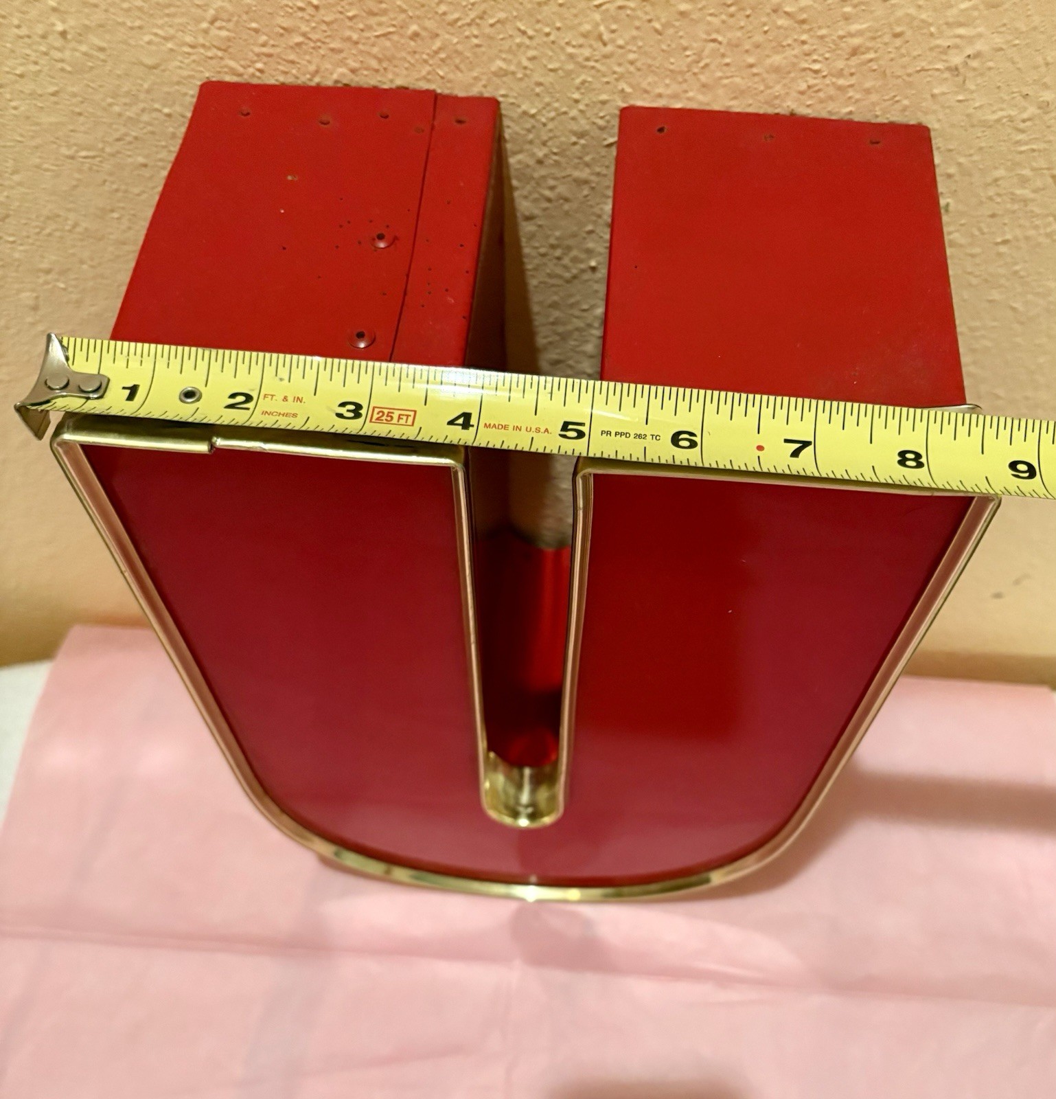 Reclaimed Vintage Red Acrylic With Gold Trim Channel Letter U Retro Urban Decor