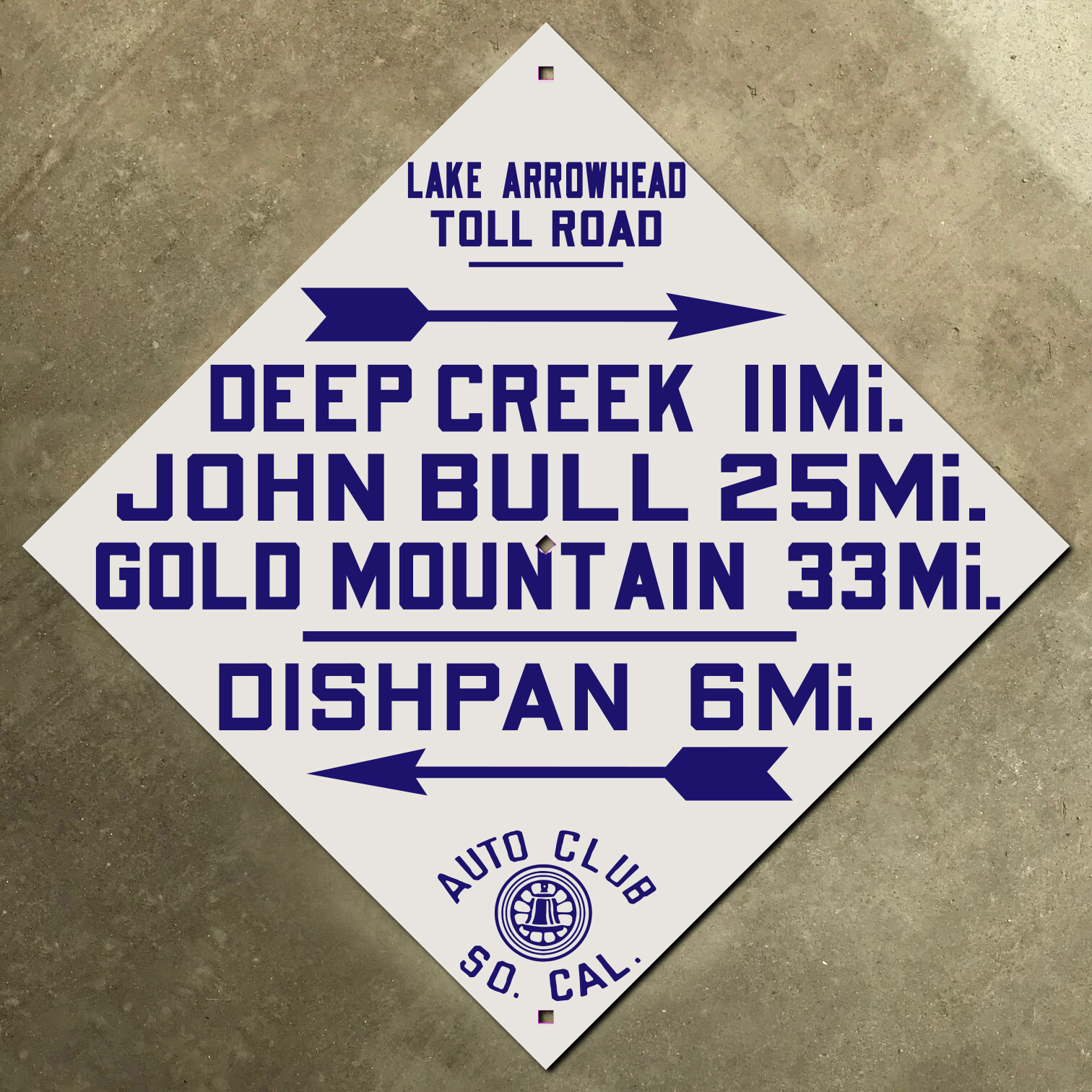 Lake Arrowhead Deep Creek California ACSC highway road sign auto club AAA 1918