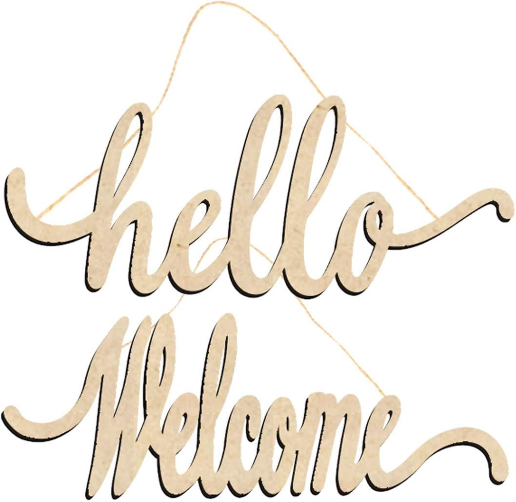 Hello Welcome Wood Sign Cutout Wooden Letter Sign DIY Block Words Decorative Sig